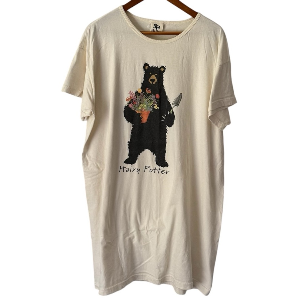 Hatley Hairy Potter Gardening Bear Cream Nightgown Dress One Size